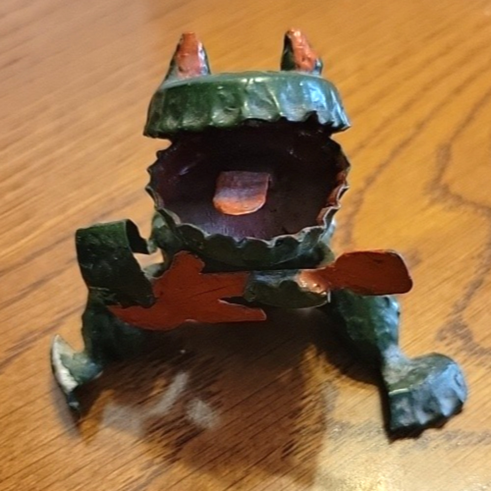 Vintage Bottle Cap Frog‎ Figurine Handmade Recycled Whimsical Decor Figure